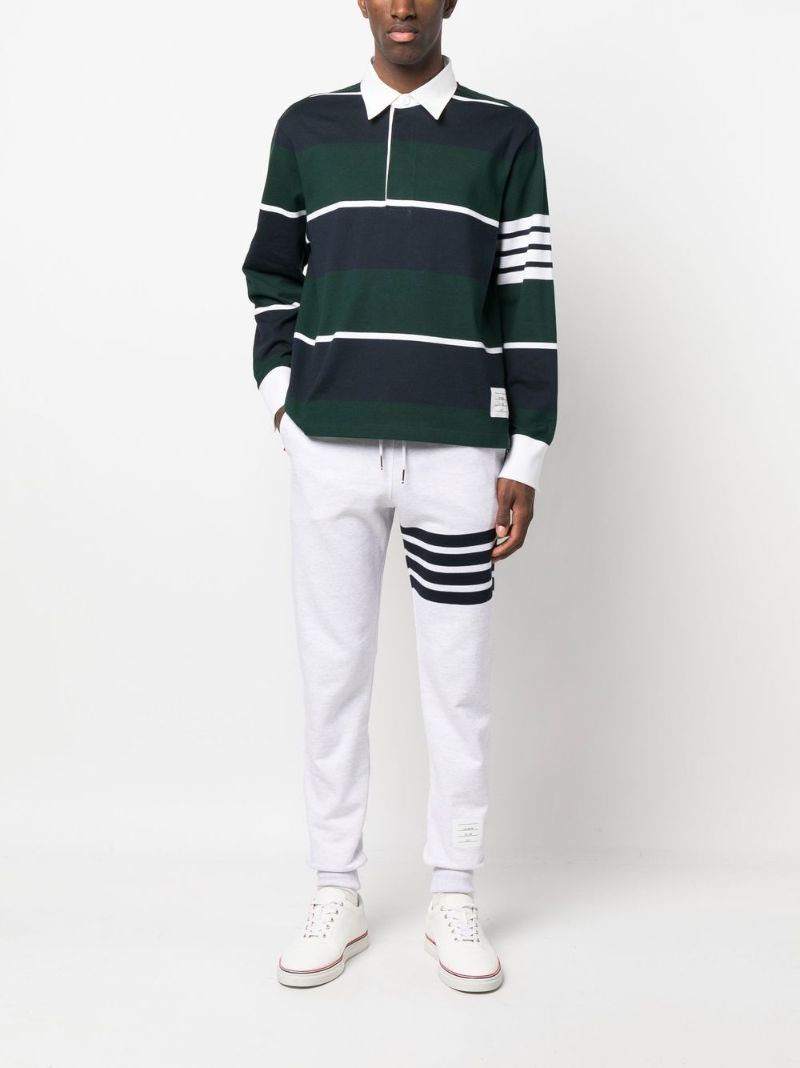 Blue 4-bar Striped Cotton Polo Shirt