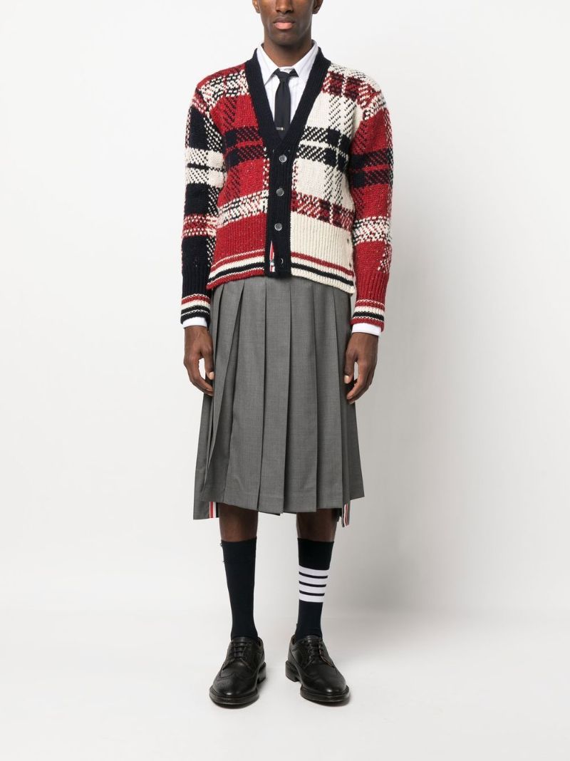 Red Tartan-check Pattern Cardigan