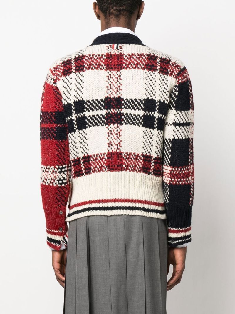 Red Tartan-check Pattern Cardigan