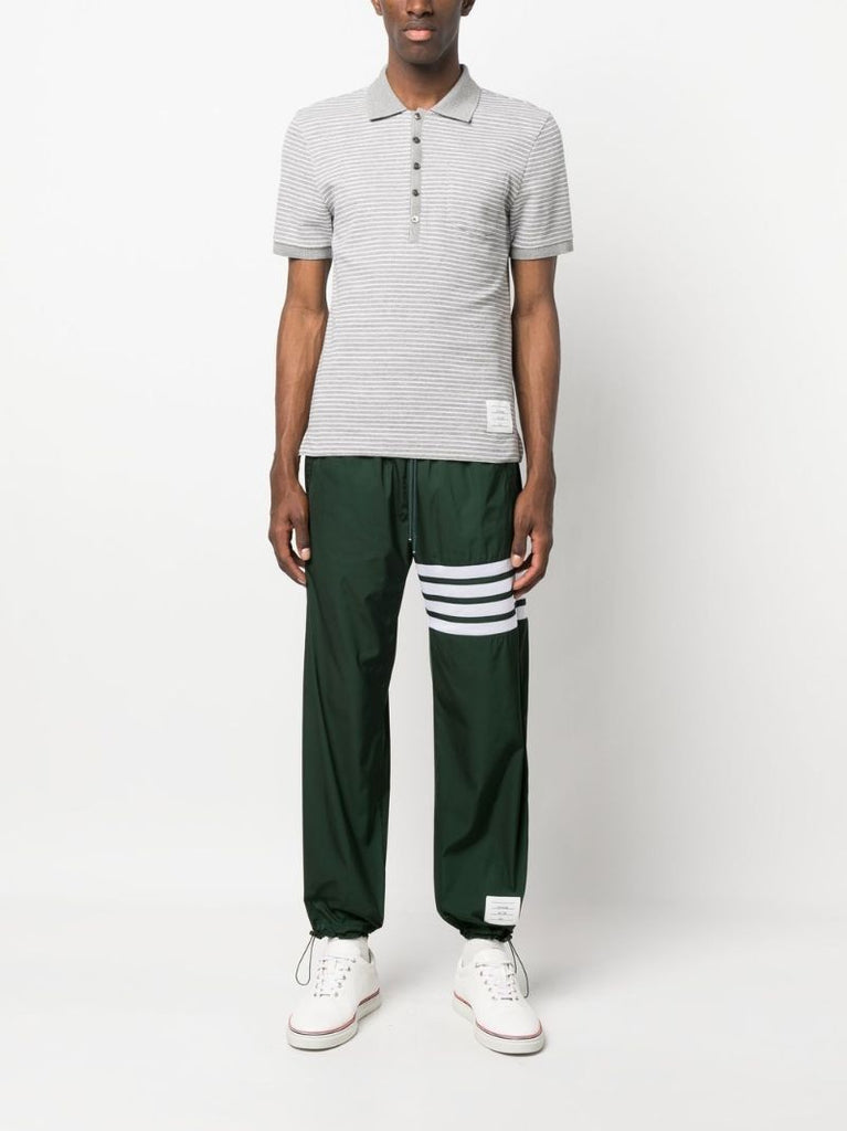 Grey Striped Cotton Polo Shirt
