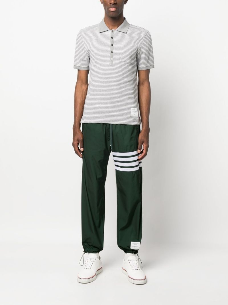 Grey Striped Cotton Polo Shirt
