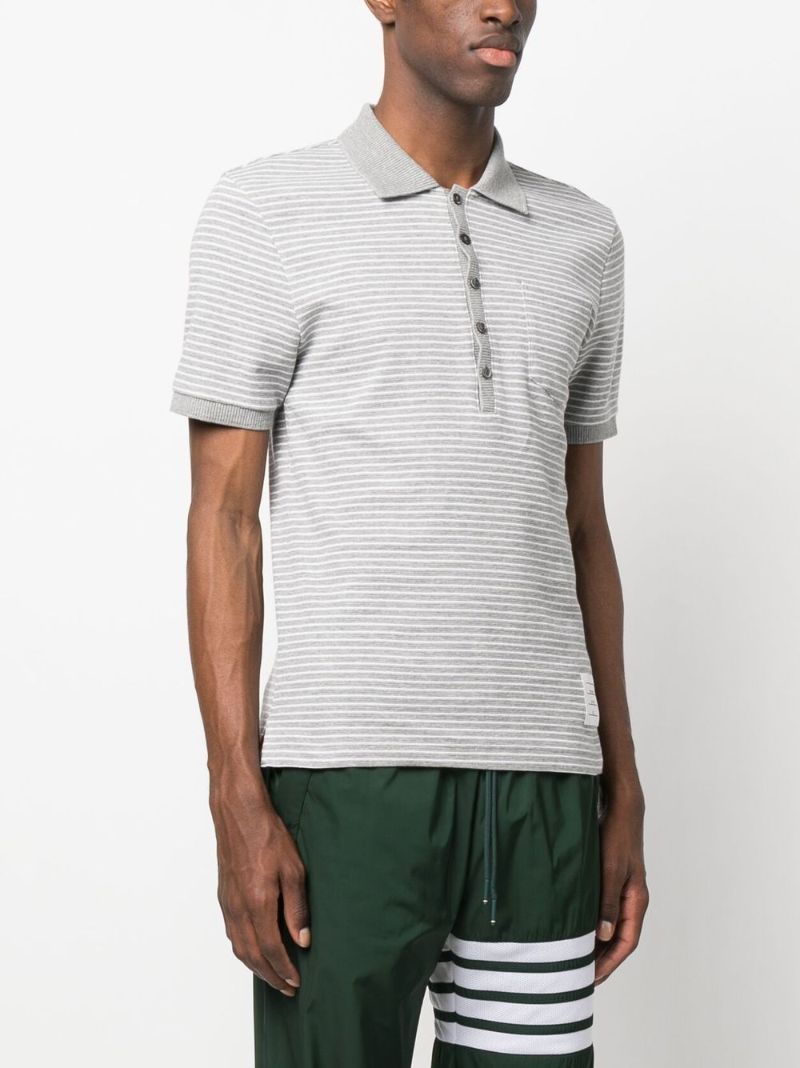 Grey Striped Cotton Polo Shirt