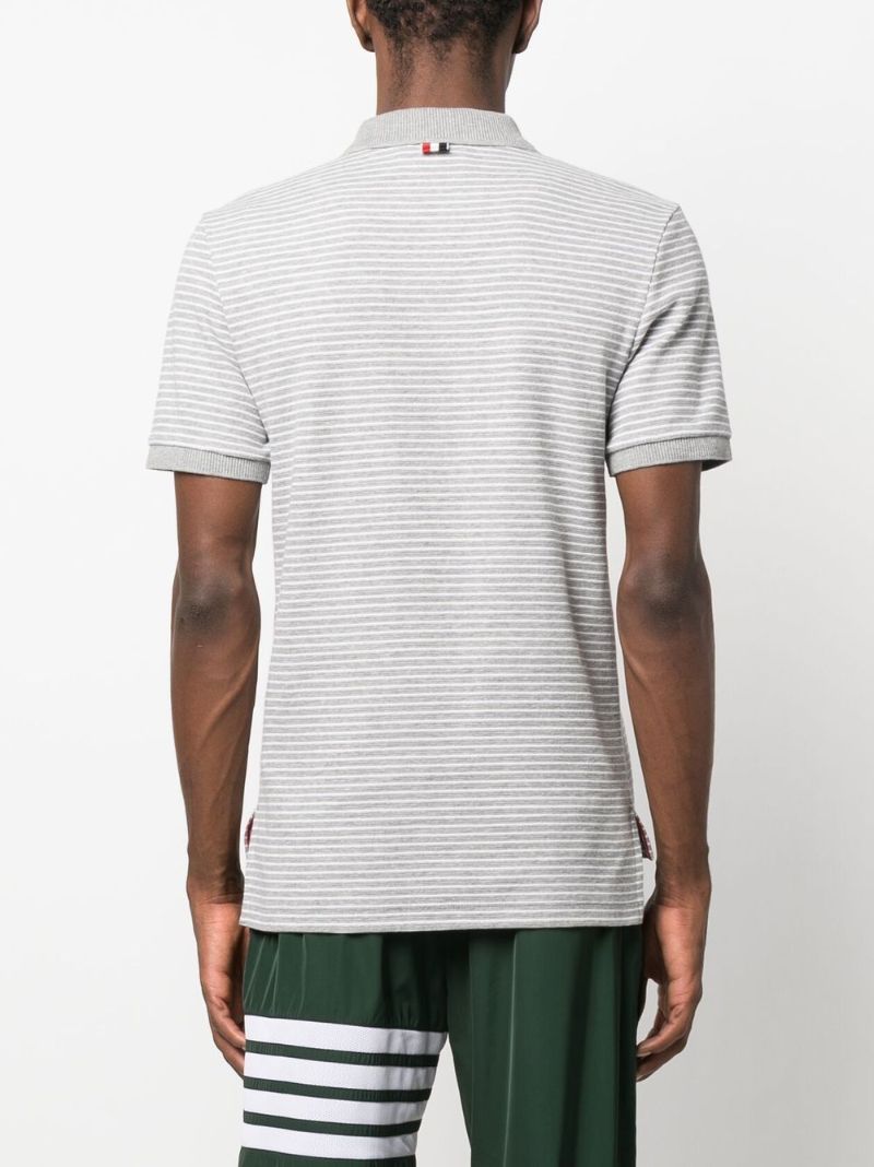 Grey Striped Cotton Polo Shirt