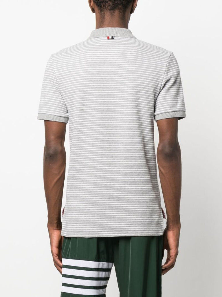 Grey Striped Cotton Polo Shirt
