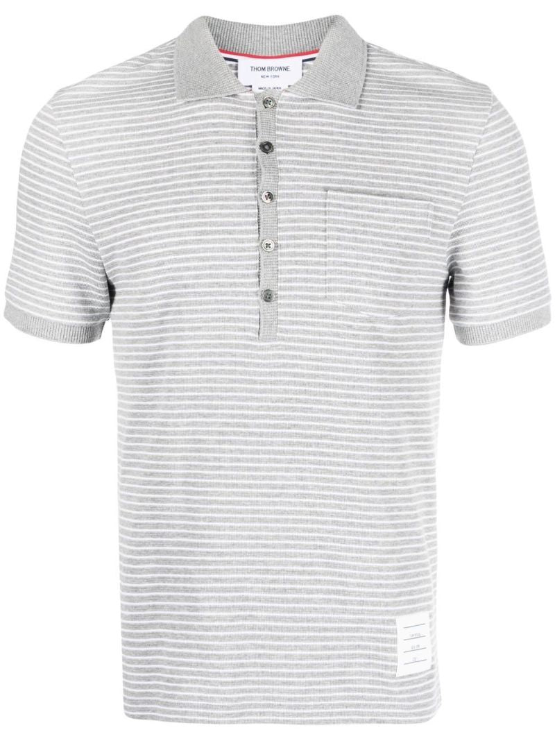 Grey Striped Cotton Polo Shirt