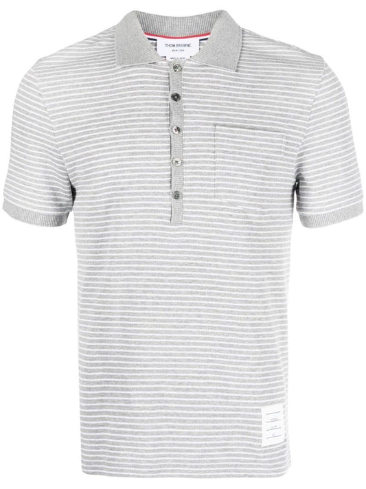 Grey Striped Cotton Polo Shirt