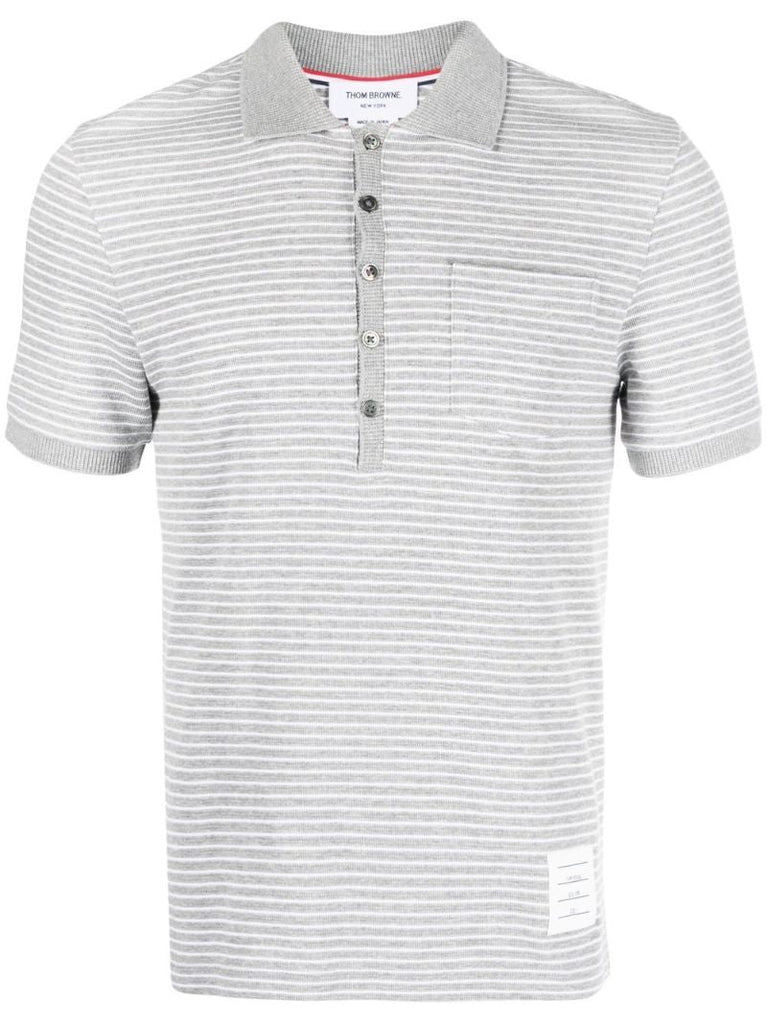 Grey Striped Cotton Polo Shirt