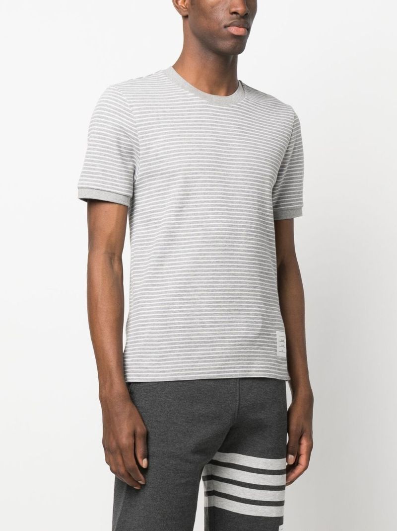 Grey Striped Cotton T-shirt