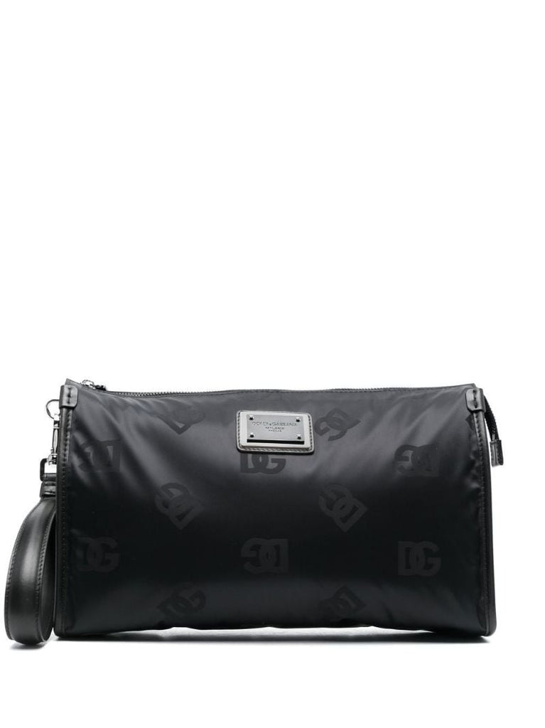 Black Logo Print Wash Bag