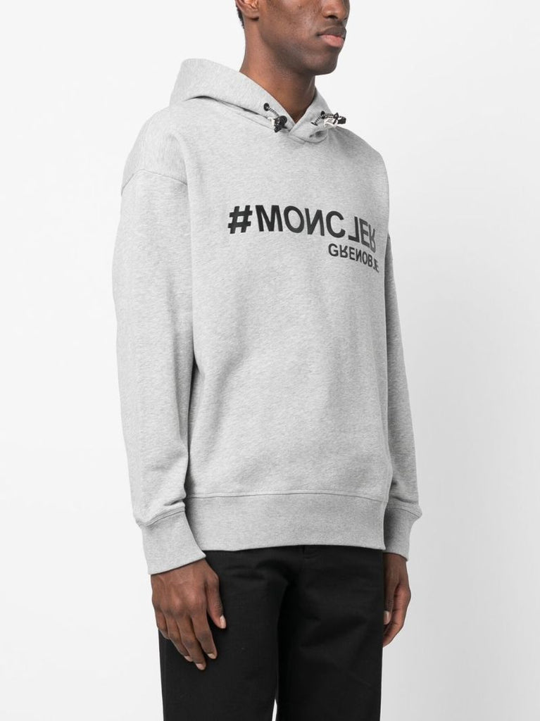 Grey Logo Print Cotton Hoodie