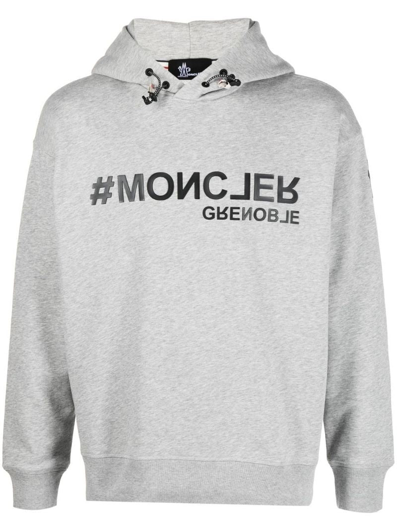 Grey Logo Print Cotton Hoodie