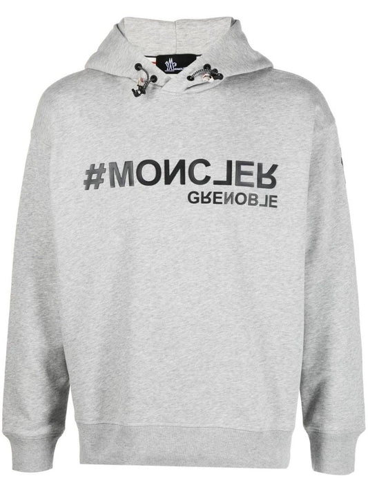 Grey Logo Print Cotton Hoodie