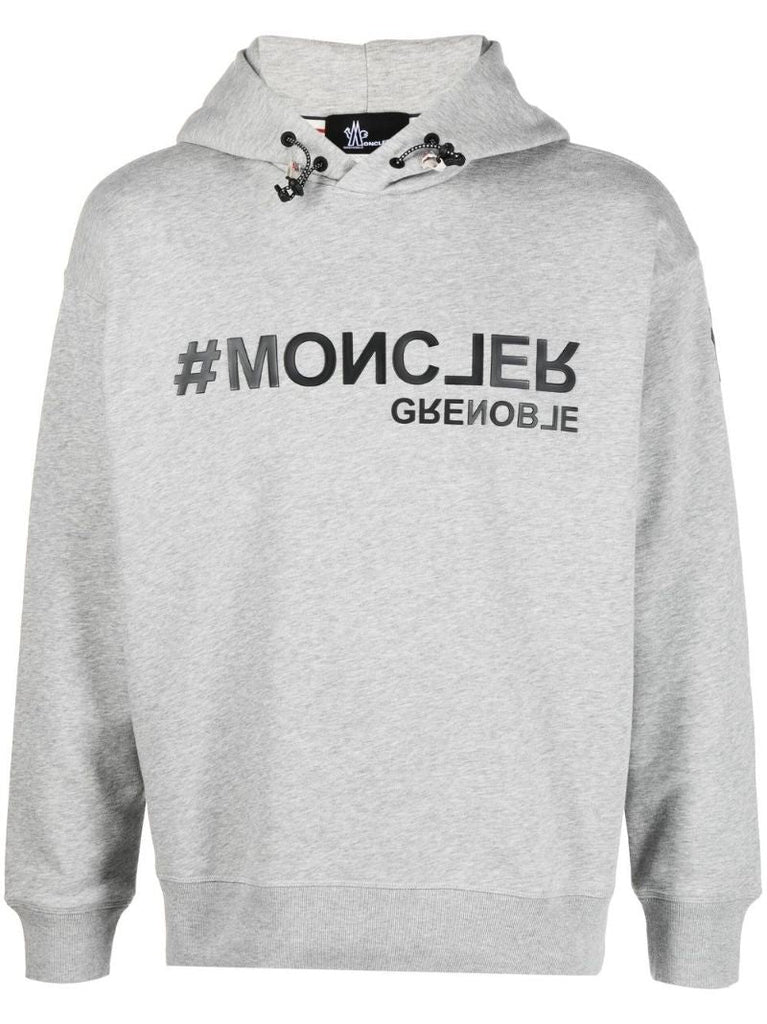 Grey Logo Print Cotton Hoodie