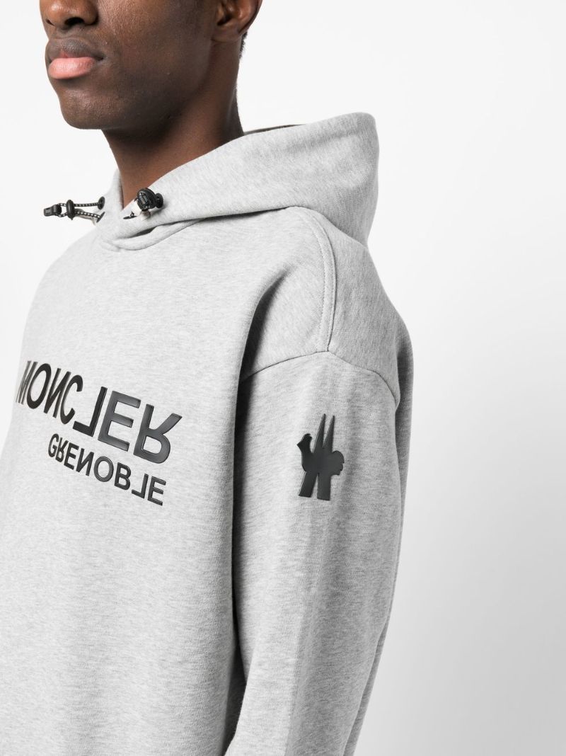 Grey Logo Print Cotton Hoodie