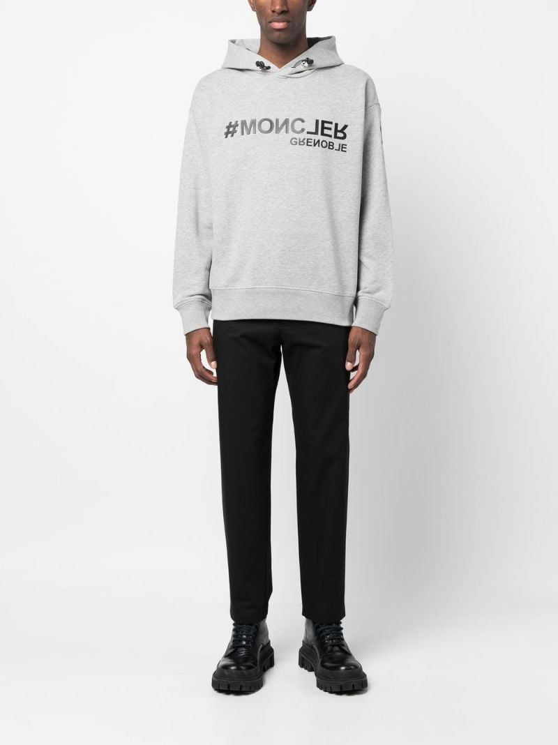 Grey Logo Print Cotton Hoodie
