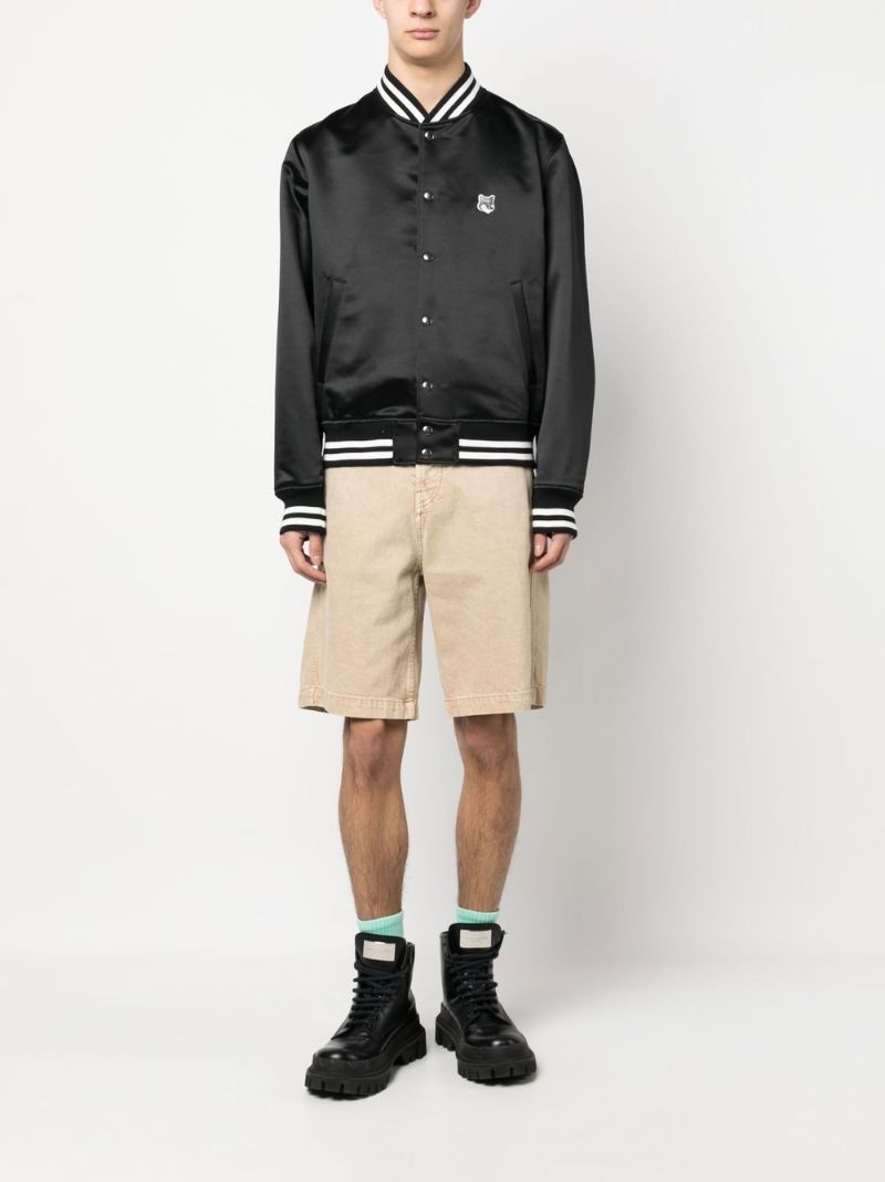 Black Fox Head Satin Bomber Jacket