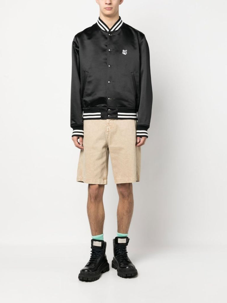 Black Fox Head Satin Bomber Jacket