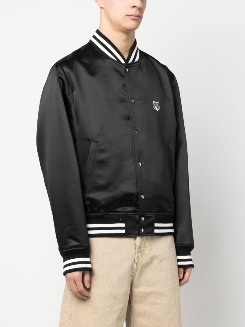 Black Fox Head Satin Bomber Jacket
