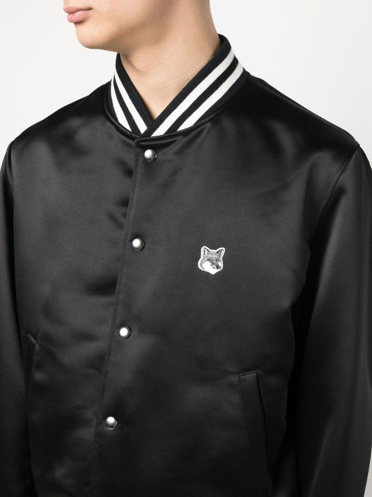 Black Fox Head Satin Bomber Jacket