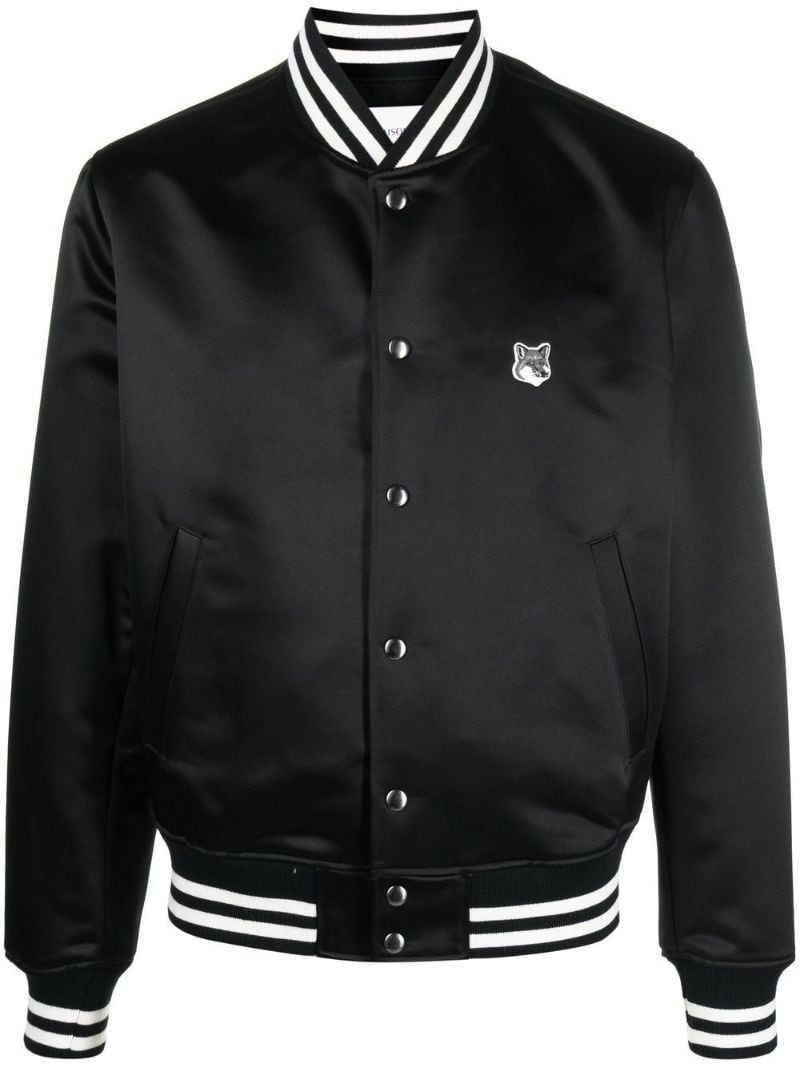 Black Fox Head Satin Bomber Jacket