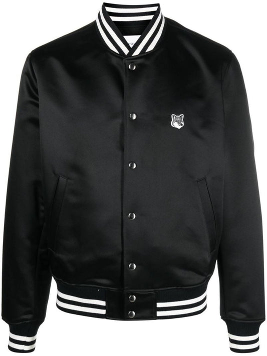 Black Fox Head Satin Bomber Jacket