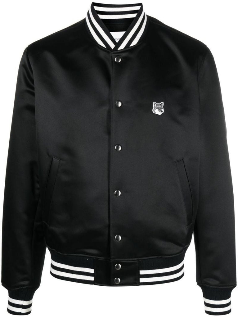 Black Fox Head Satin Bomber Jacket