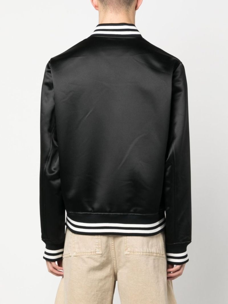 Black Fox Head Satin Bomber Jacket