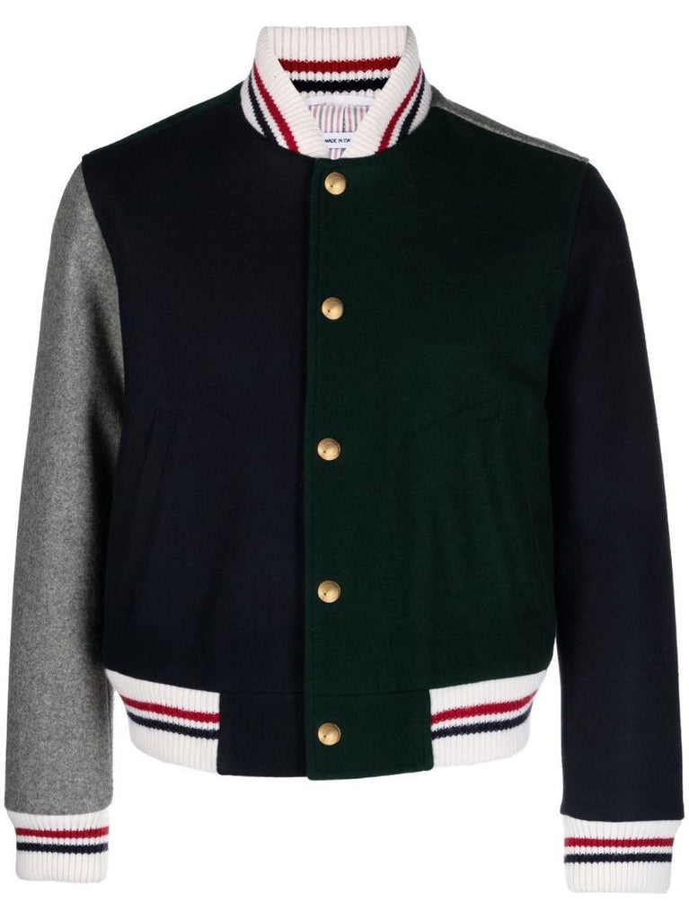 Green Wool Colourblock Bomber Jacket
