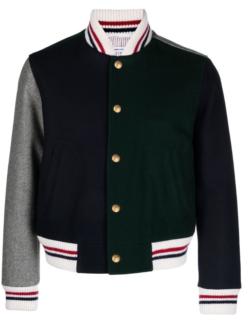 Green Wool Colourblock Bomber Jacket