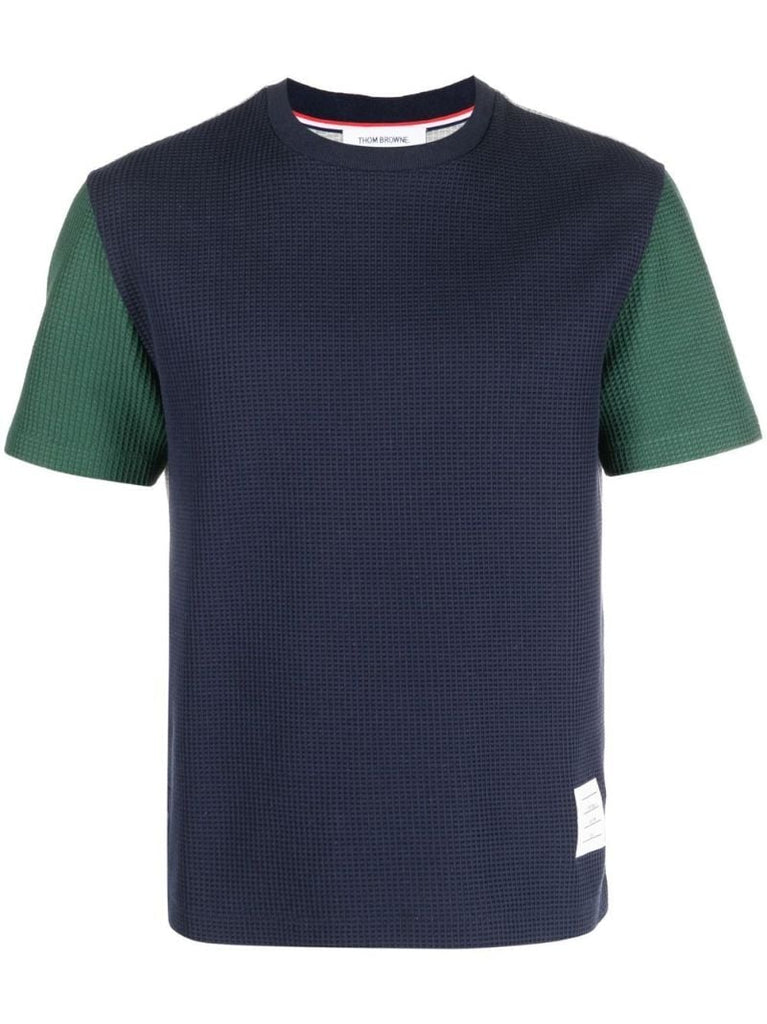 Blue Waffle-knit Cotton T-shirt