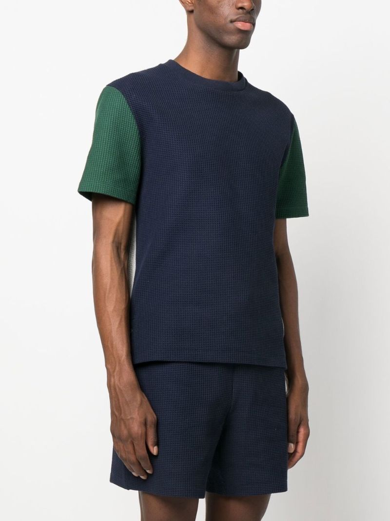 Blue Waffle-knit Cotton T-shirt