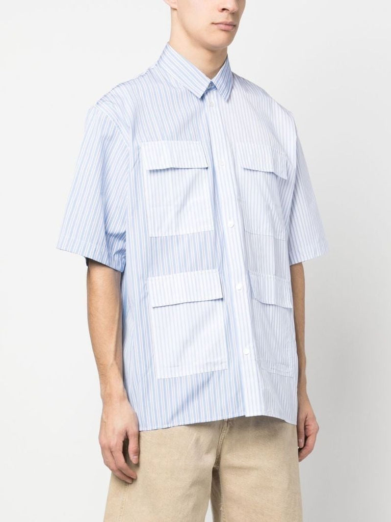 Blue Striped Short Sleeved Cotton Shirt