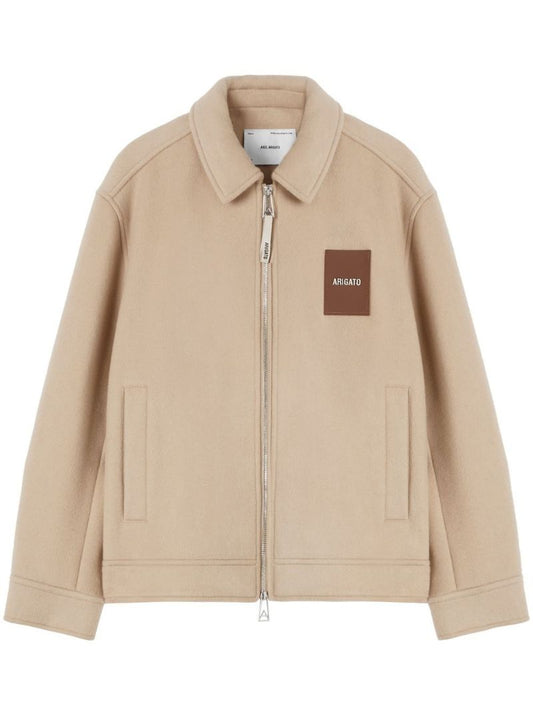 Beige Zip-up Wool Shirt Jacket