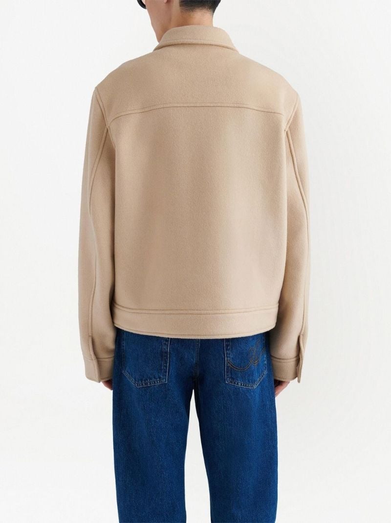 Beige Zip-up Wool Shirt Jacket