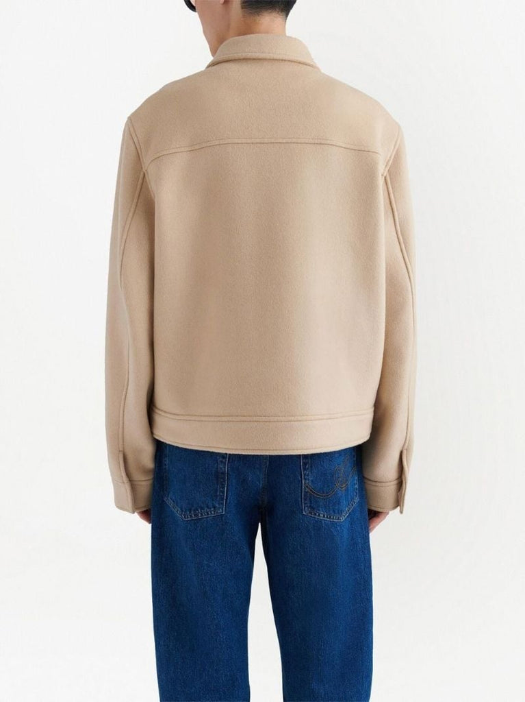 Beige Zip-up Wool Shirt Jacket