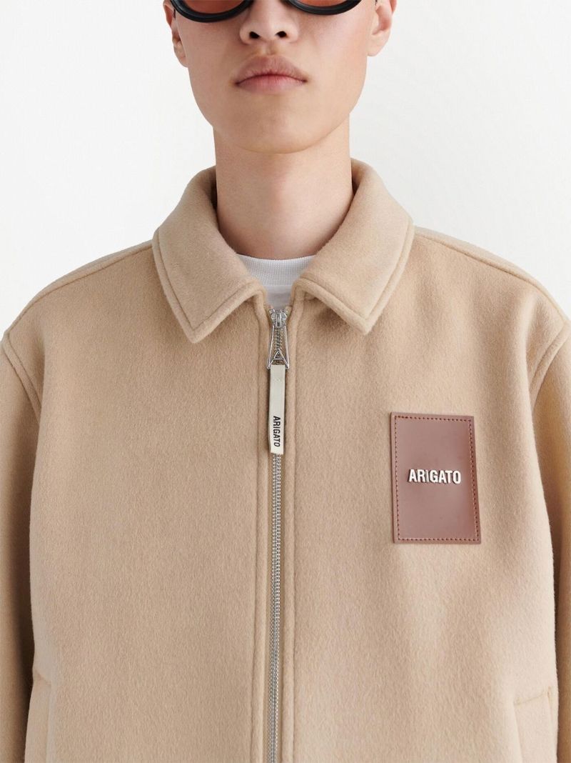 Beige Zip-up Wool Shirt Jacket