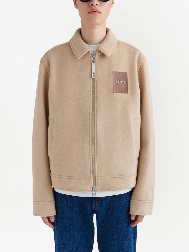 Beige Zip-up Wool Shirt Jacket