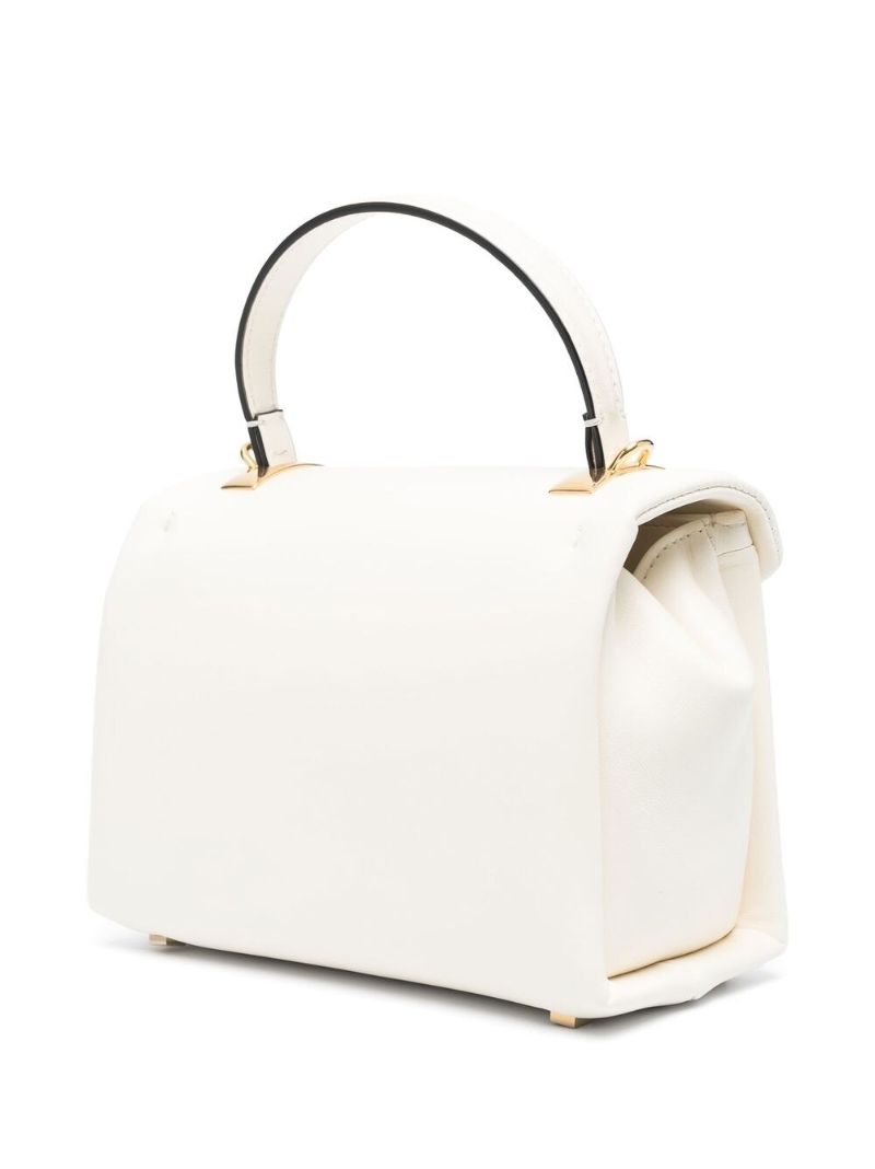 White Leather One Stud Top Handle Bag