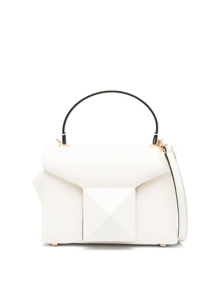 White Leather One Stud Top Handle Bag