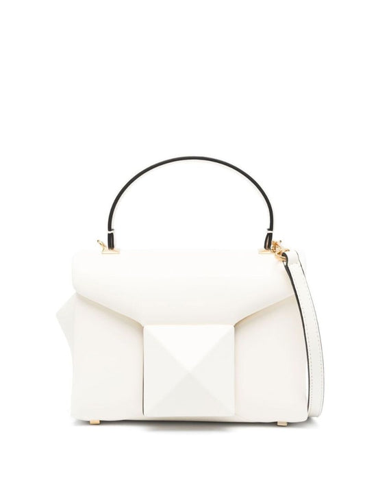 White Leather One Stud Top Handle Bag
