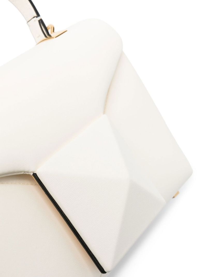 White Leather One Stud Top Handle Bag