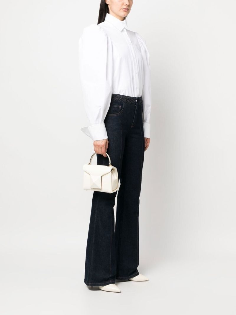 White Leather One Stud Top Handle Bag