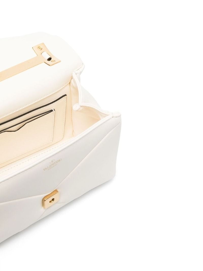 White Leather One Stud Top Handle Bag