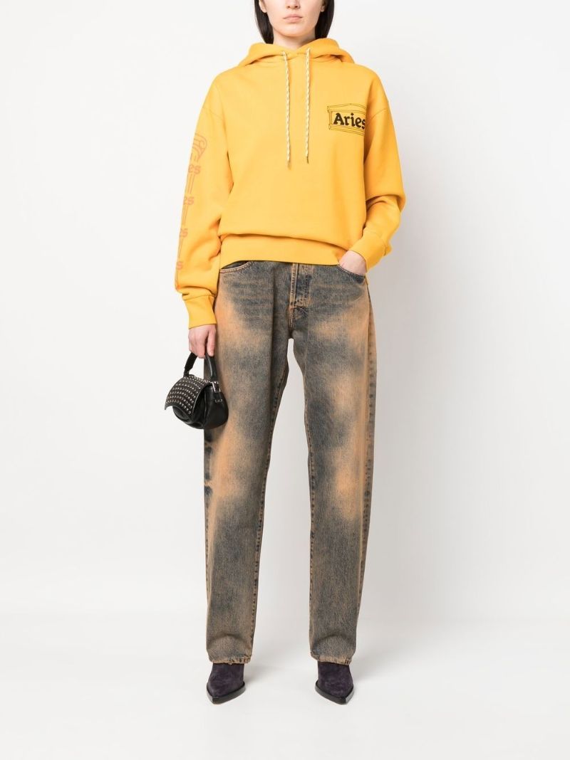 Yellow Column Logo Print Hoodie