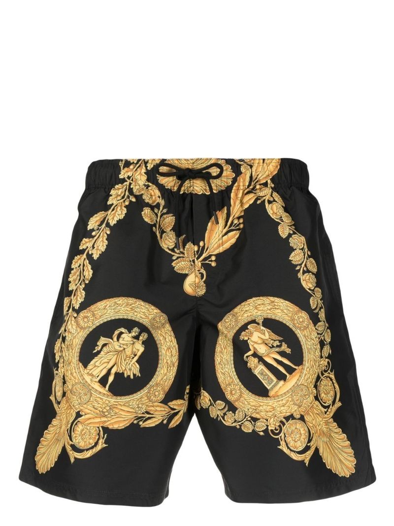 Black Baroque Pattern Swim Shorts
