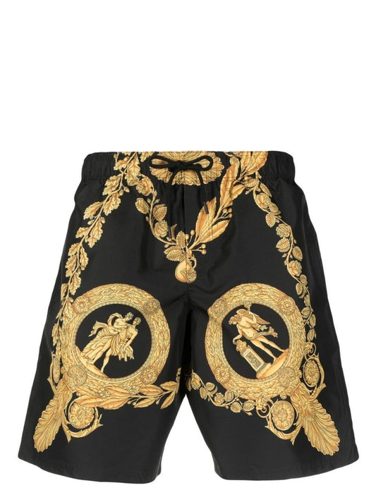 Black Baroque Pattern Swim Shorts