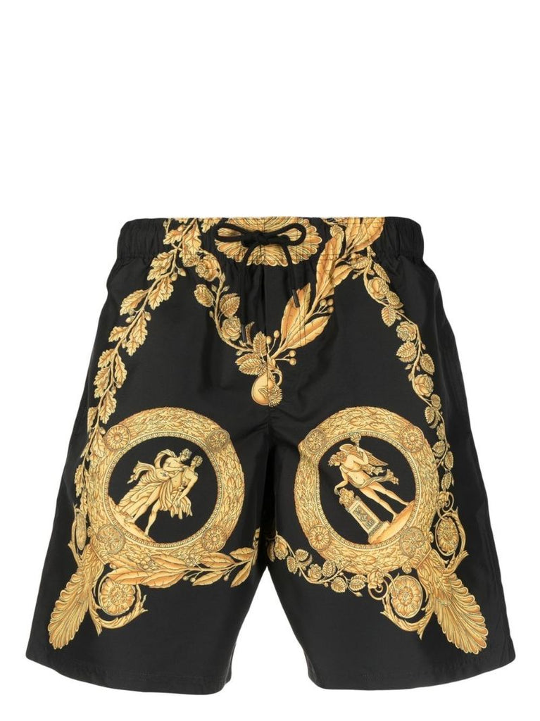 Black Baroque Pattern Swim Shorts