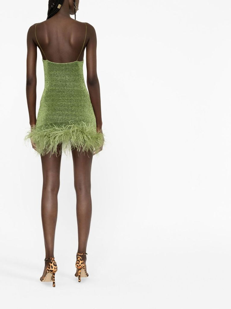 Green LumiÃ_x0083_Â¨re Feather-trim Mini Dress