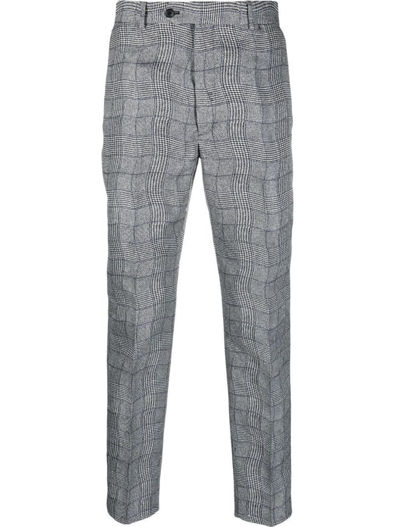Grey Wavy Check Print Trousers
