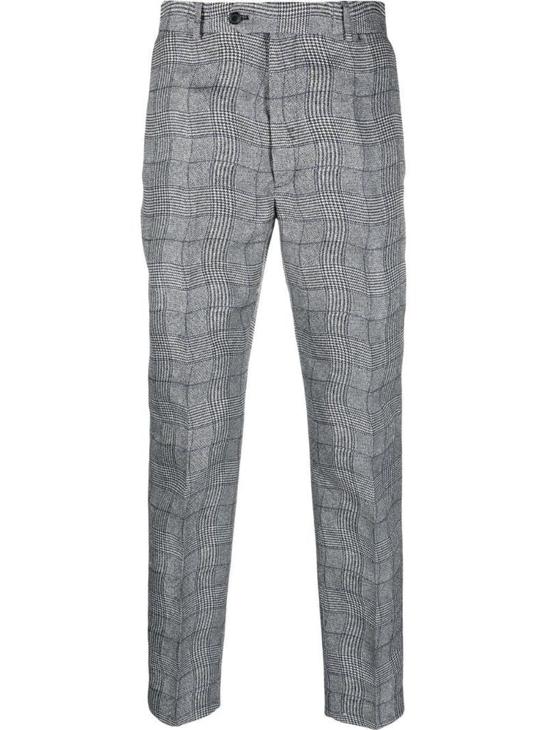 Grey Wavy Check Print Trousers